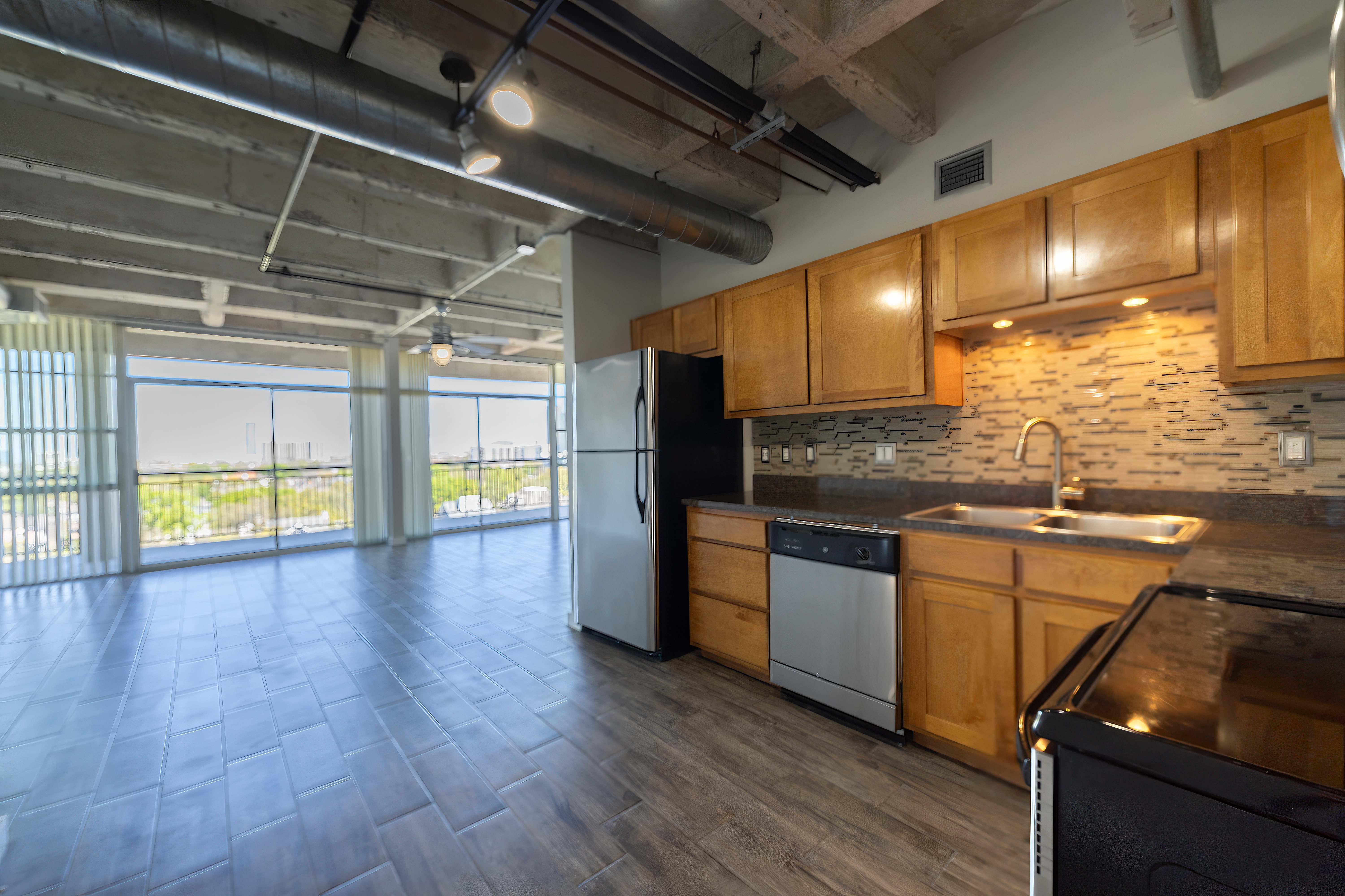 Kitchen with granite-style counters