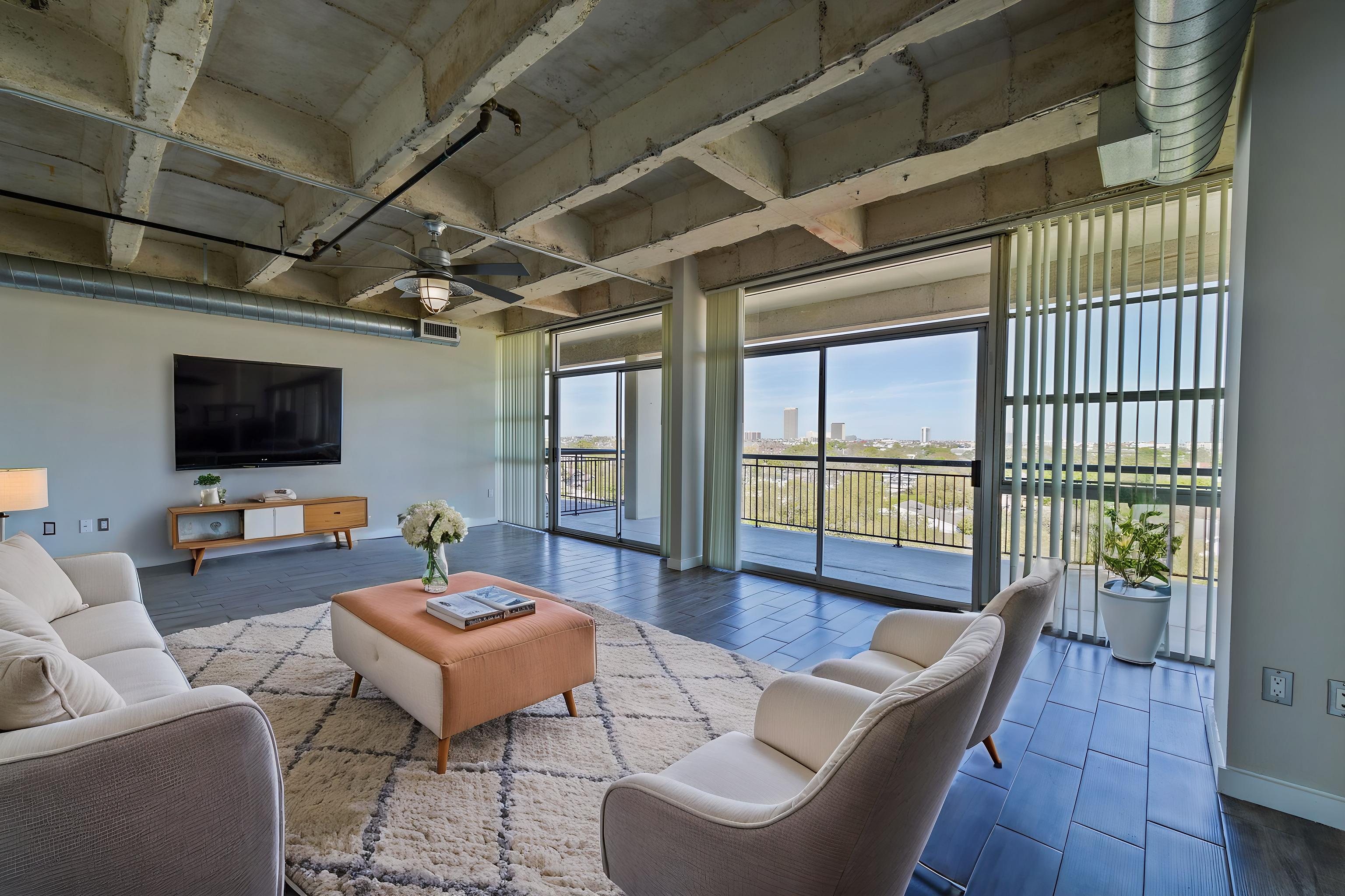 Living room with balcony light